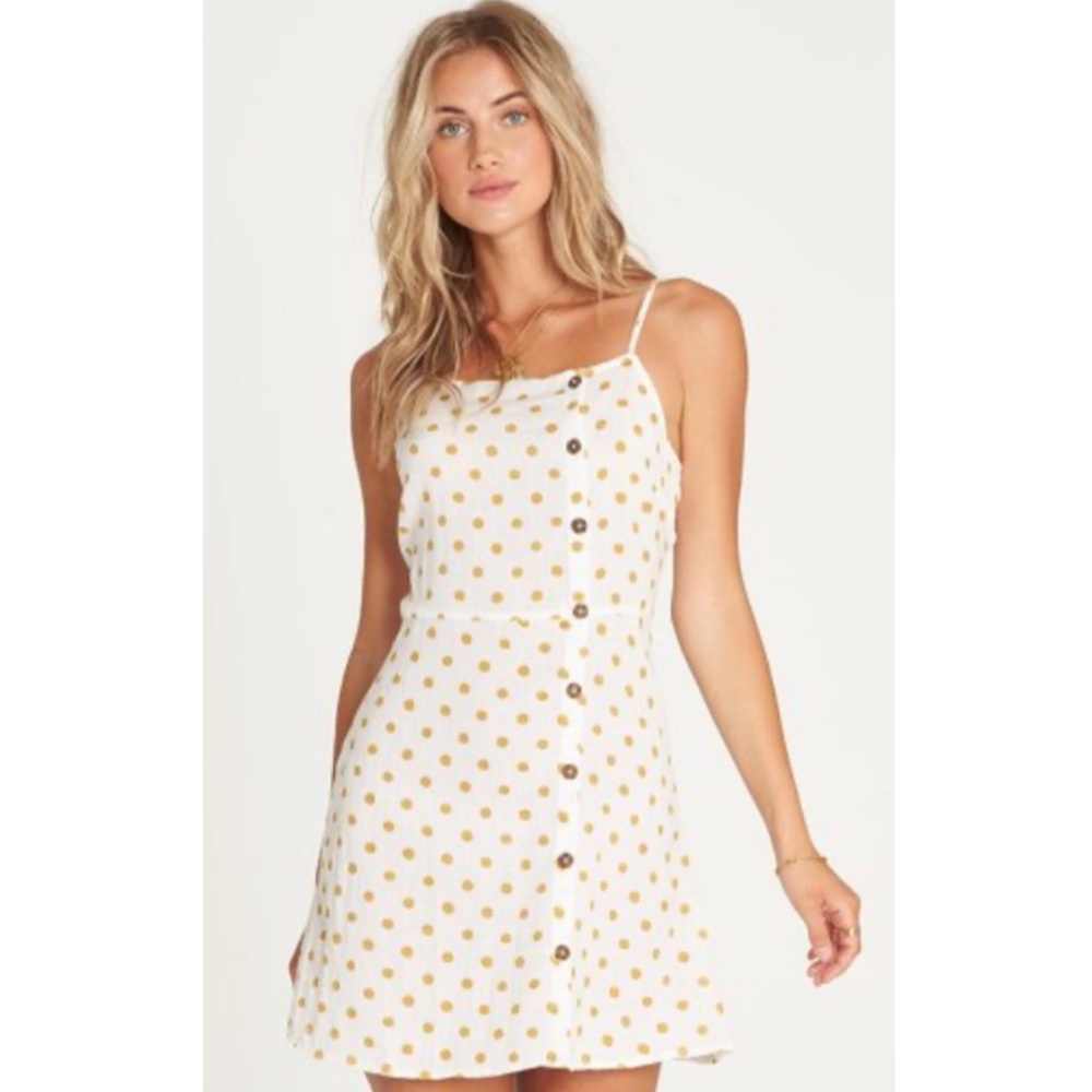 Billabong Womens Large White/ Yellow Dots Dress
